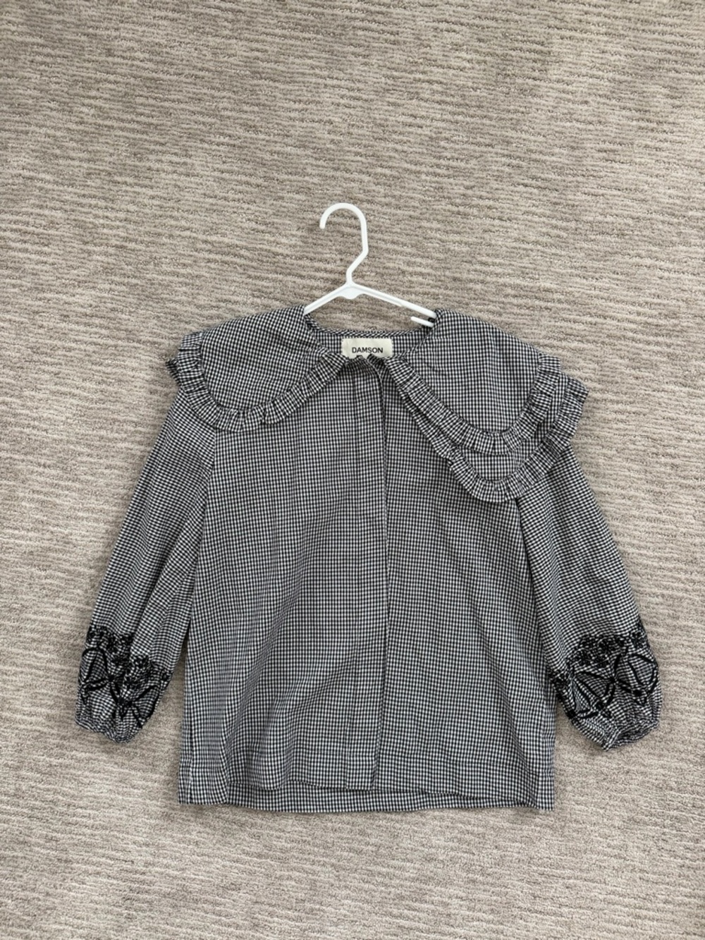 Damson Madder, Black & White Gingham Ruffle Collar Blouse